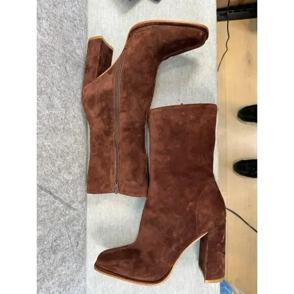 Steve Madden Chocolate Suede Heeled Boots - Picture 5 of 9